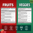 Supplement facts comparison showing whole fruit and veggie blends with ingredient amounts and benefits.