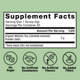 Supplement facts panel for Force Factor Mighty Matcha powder with 2g organic matcha tea per serving, no sugar, no artificial sweeteners or flavors