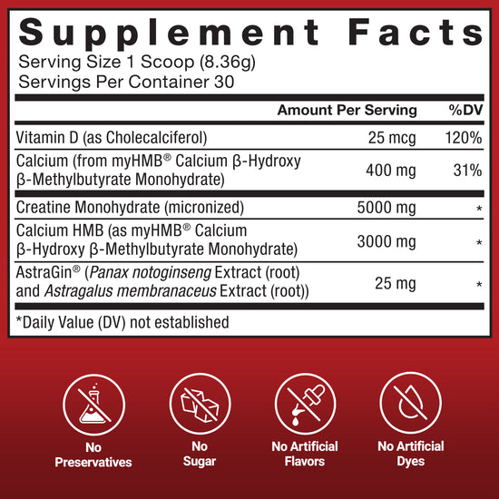 Supplement Facts Panel and Nutrition Information of Force Factor Creatine + HMB Supplement