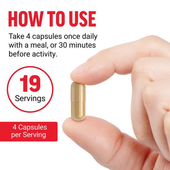 Easy daily supplement use; 4 capsules per serving, 19 servings per container.