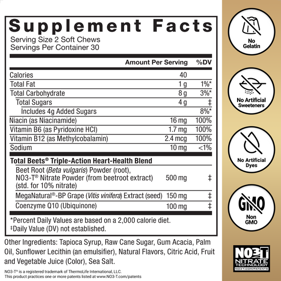 Supplement Facts Panel and Nutrition Information of Force Factor Total Beets Blood Pressure Supplement