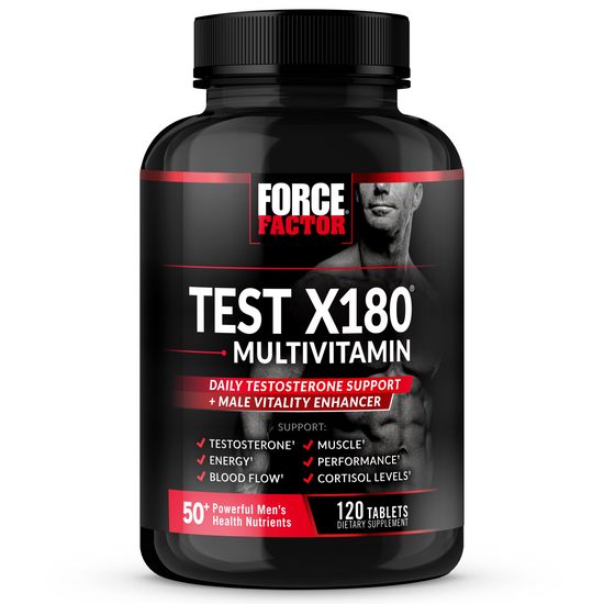 Test X180 multivitamin for daily testosterone support, male vitality enhancement, and overall health with 50+ men’s nutrients.