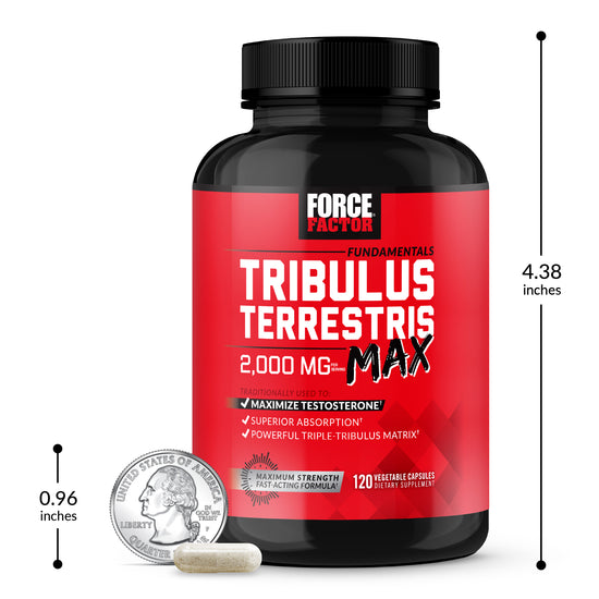 Tribulus Terrestris Max, 120 Capsule Bottle, Size Comparison