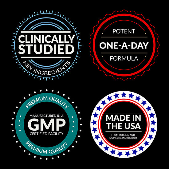 Clinically studied key ingredients. Potent One-A-Day Formula. Premium quality manufactured in a GMP certified facility premium quality. Made in the USA from foreign and domestic ingredients.