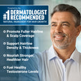 Man smiling in white shirt, promoting #1 dermatologist-recommended saw palmetto for fuller hairline and testosterone support