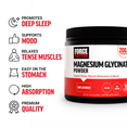 Force Factor Magnesium Glycinate Powder unflavored bottle with icons showing deep sleep, mood, muscle relaxation, easy on stomach, and high absorption
