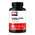 Black supplement bottle labeled "Magnesium + L-Theanine" with 120 capsules, emphasizing relaxation and stress relief.