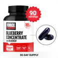 Force Factor Blueberry Concentrate with BlueRich bottle showing 500mg per serving, 90 servings, 30-day supply, antioxidant support, gluten free, and non-GMO
