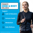 Woman running outdoors promoting Force Factor wellness supplement for calm, immune health, metabolism, and daily balance.