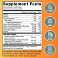 Liver Detox+ soft chews supplement facts panel with detox complex ingredients and icons for no dyes, no gelatin, USA made, tested.