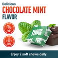 Chocolate mint Force Factor soft chew next to mint leaves and chocolate pieces