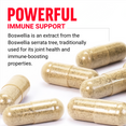 Boswellia capsules with text explaining the extract from Boswellia serrata tree traditionally used for joint health and immune-boosting properties
