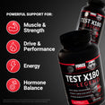 Force Factor Test X180 Legend bottles with text highlighting support for muscle, strength, energy, and hormone balance.