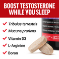 Test X180 PM formula with Tribulus terrestris, Mucuna pruriens, Vitamin D3, L-Arginine, and Boron for overnight testosterone support.