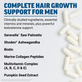 Complete hair growth support for men ingredient list including Serevelle Saw Palmetto, Shoden Ashwagandha, and biotin