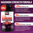 Force Factor Ultra Berberine Maximum Strength bottle highlighting 1,200mg Berberine HCl, Ceylon Cinnamon, and Chromax Chromium

