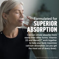 Woman with gray hair drinking water, promoting superior absorption from calcium citrate, vitamin D3, and MenaQ7