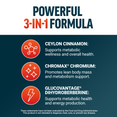 Three icons and benefits: Ceylon cinnamon, Chromax chromium, and GlucoVantage dihydroberberine