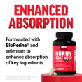 Force Factor Horny Goat Weed Max bottle with text promoting enhanced absorption using BioPerine and selenium.