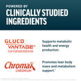 GlucoVantage Dihydroberberine and Chromax Chromium logos highlighting clinically studied ingredients for metabolic health and lean body mass