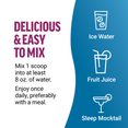 Instructions for easy-to-mix magnesium drink in water, juice, or a sleep mocktail for daily relaxation and wellness.