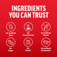 Icons and text stating Force Factor products contain no dyes, preservatives, sugar, gelatin, or artificial additives.