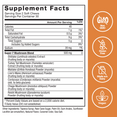 Supplement facts for Force Factor soft chews, highlighting mushroom blend, non-GMO, gluten-free, vegan, and dairy-free attributes.