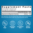 Supplement facts for magnesium glycinate powder with 300mg per serving, sugar-free, and made in the USA.