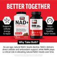 Better Together graphic showing Force Factor NAD+ soft chews and NMN 300mg capsules for complementary support.