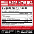 Supplement facts panel for L-Carnitine 3000mg Liquid with ingredients, nutrition info, and Made in the USA certification.