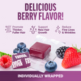 Berry-flavored soft chew with benefits for hair growth, fuller hair, and reducing fine lines and wrinkles.