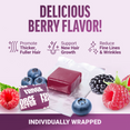 Berry-flavored soft chew with benefits for hair growth, fuller hair, and reducing fine lines and wrinkles.