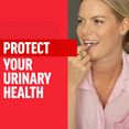 Woman taking capsule with text protect your urinary health
