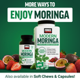 Force Factor Modern Moringa complete green superfood available in capsules, powder, and soft chews with strawberries and passion fruit
