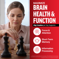 Woman playing chess with text showing 20g creatine supports focus and attention, short-term memory, and information processing
