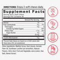 Supplement Facts panel showing 5g creatine per serving, no sugar, third-party tested, made in the USA