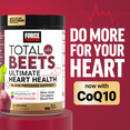 Total Beets Ultimate Heart Health with CoQ10 tub and text highlighting heart and blood pressure support.