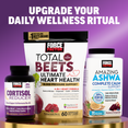 Force Factor Cortisol Reducer, Total Beets, and Amazing Ashwa bottles for a complete daily wellness ritual