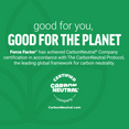 Good for you, good for the planet graphic noting Force Factor certified CarbonNeutral company status.
