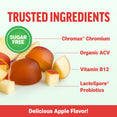 Sugar-free apple-flavored gummies shown with key ingredients: Chromax® Chromium, Organic ACV, Vitamin B12, and LactoSpore® Probiotics.