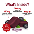 Acai berry flavor soft chews labeled with beetroot powder, grape seed extract, and patented beetroot nitrates.