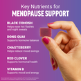 Key nutrients for menopause support include black cohosh, dong quai, chasteberry, red clover, and vitamin D.