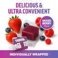 Mixed berry soft chew with strawberries, raspberries, and blueberries; individually wrapped.