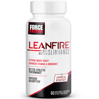 LeanFire supplement bottle for energy boost and athletic performance, featuring Slimvance for superior absorption, 60 capsules.