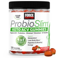 Force Factor ProbioSlim Keto ACV Gummies bottle with apple flavor gummies, promoting metabolism, digestion, and lean body mass.