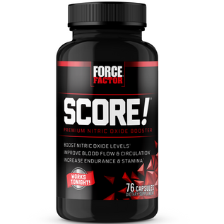 Premium nitric oxide booster Score! with 76 capsules to enhance blood flow, endurance, and stamina.