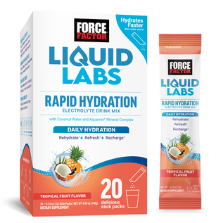 Force Factor Liquid Labs Electrolytes Powder Packets—Tropical Fruit—Hydration Packets to Make Electrolyte Water, with 5 Essential Electrolytes, Vitamins, Minerals, and Antioxidants, 20 Stick Packs