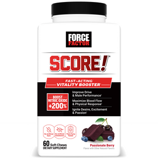 SCORE! product bottle highlighting nitric oxide boost and passionate berry flavor