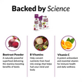 BACKED BY SCIENCE Beetroot Powder A naturally powerful superfood delivering the stamina-boosting benefits of beets  B Vitamins Help convert nutrients from food into energy that helps fuel your mind and body  Vitamin C A potent antioxidant and essential vitamin for immune health and daily wellness