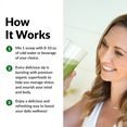 HOW IT WORKS  Mix 1 scoop with 8-10 oz. of cold water or beverage of your choice Every delicious sip is bursting with premium organic superfoods to help you manage stress, and nourish your mind and body. Enjoy a delicious and refreshing way to boost your daily wellness!